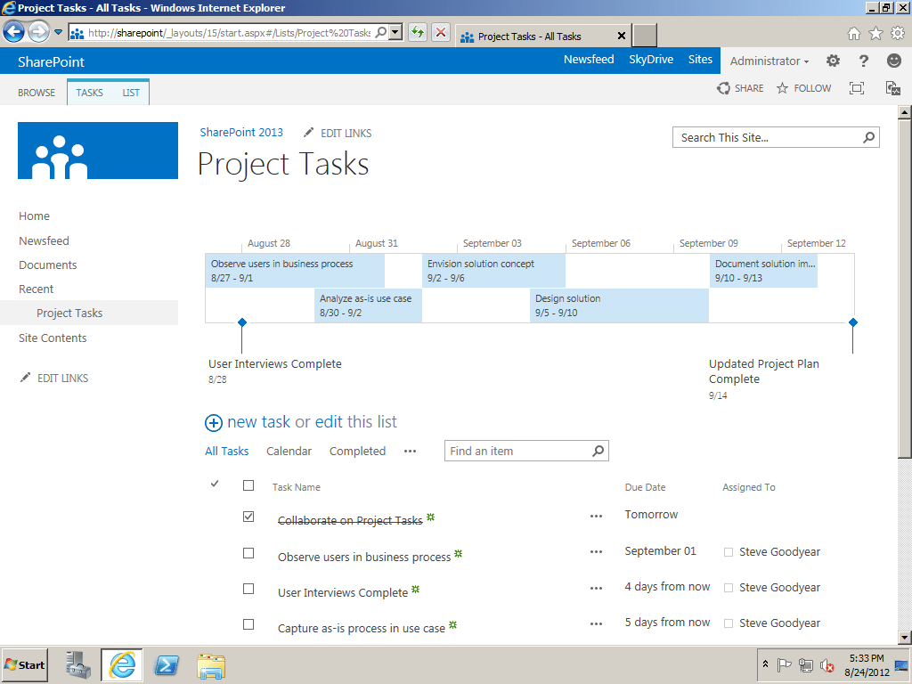 sharepoint project site template